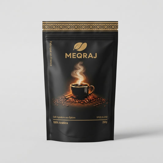 Café aux épices MEQRAJ 250g, vue de face du sachet